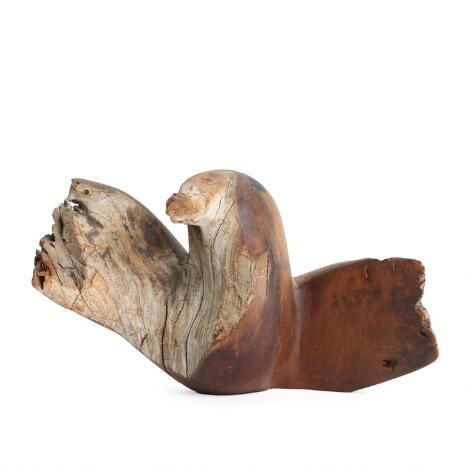 Jacob Hermann: Bird. Signed monogram. A partly carved walnut figure with ebony inlays. H. 11 cm.