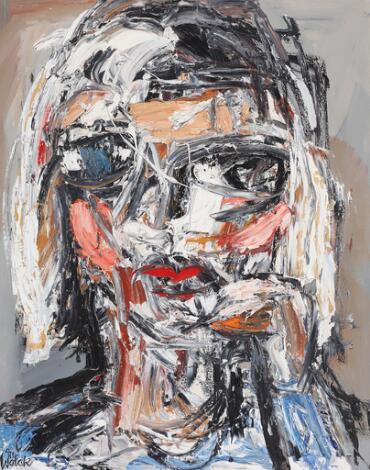 Preben Wölck: "Triptykon Fase III Maria". Signed Wölck and on the reverse. Oil on canvas. 92 x 73 cm.