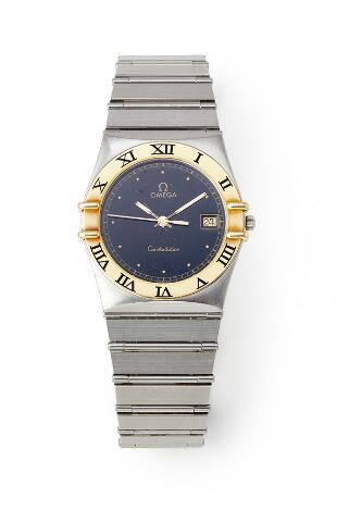 Omega: Constellation ''Manhattan'' of 18k gold and steel, ref. 396.1070. Quartz movement with date indication, cal. 1435. 1980s.