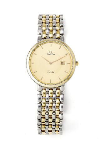 Omega: De Ville of 18k gold and steel, ref. 396.2379. Quartz movement with date indication, cal. 1379. 1991.
