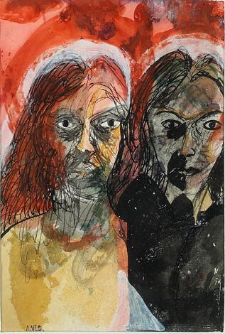 Wiliam Skotte Olsen: Three compositions. All signed WSO. Watercolour and ink on paper. Visible size 17 x 11 cm. (3)