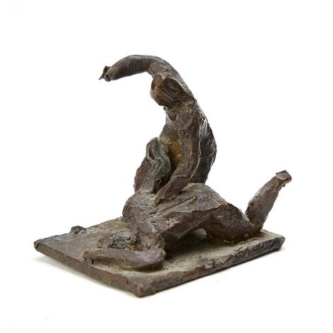 Barry Lereng Wilmont: Assault. Signed Barry Lereng 1968. Patinated bronze. H. 7 cm. L. 6 cm. D. 7 cm.