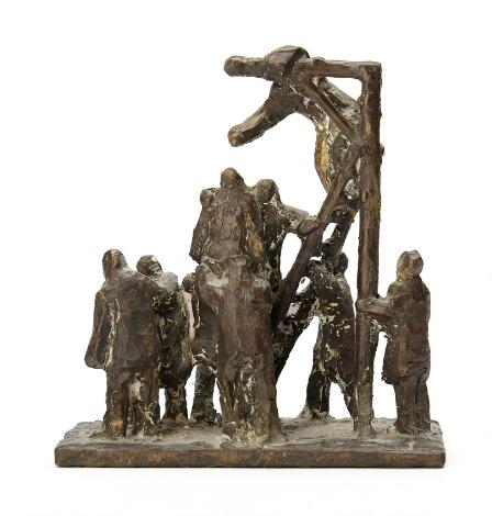 Barry Lereng Wilmont: At the Gallows. Signed Barry Wilmont 1970. Patinated bronze. H. 15 cm. L. 13 cm. D. 8 cm.