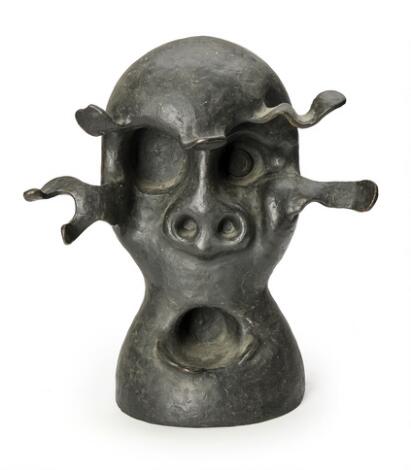 Poul Agger: Organic portrait. Signed Agger. Black patinated bronze. H. 37 cm.