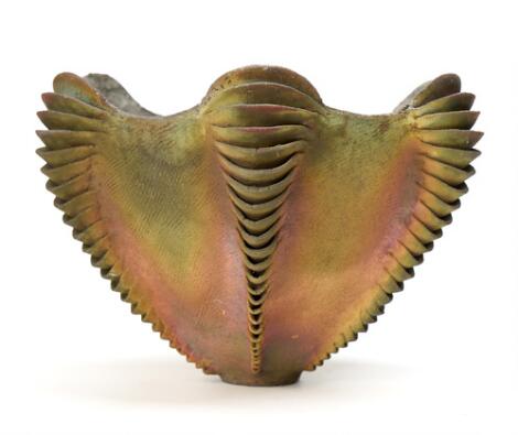 Sandra Davolio: A circular stoneware bowl modelled with lamellae, decorated with metallic glaze.