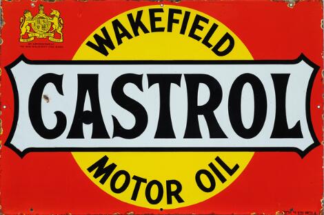 Castrol, Wakefield Motor oil. Enamel commercial sign. Burton Palmer Green, London.