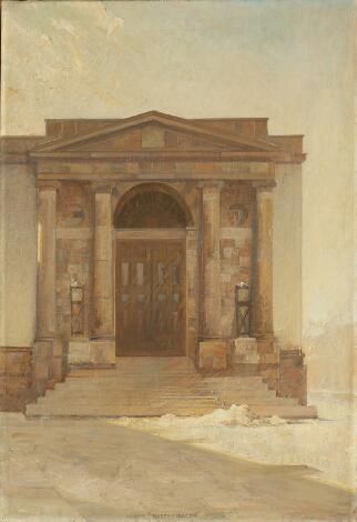 Harry Kluge: Entrance to the Supreme Court. Signed and dated Harry Kluge 1919. Oil on canvas. 95 x 67 cm.