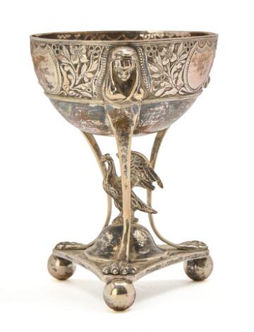 A Danish Empire silver sugar bowl on tripod foot. Maker Johan Martin Lercke, Copenhagen 1812. Weight 375 g. H. 16.5 cm.