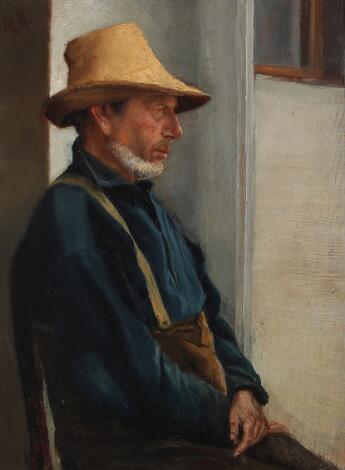 Artist not listed, Michael Ancher: A Skawbo in Blue Shirt. Signed MA. Oil on panel. 35 x 26 cm.