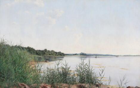 Marie Luplau: Light clouds over the bank of a lake. Signed and dated M Luplau, 1892. Oil on canvas. 70 x 117 cm.