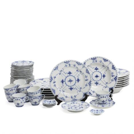 "Blue Fluted Full Lace". Parts of a dinner and coffee service in porcelain. Royal Copenhagen. (42)